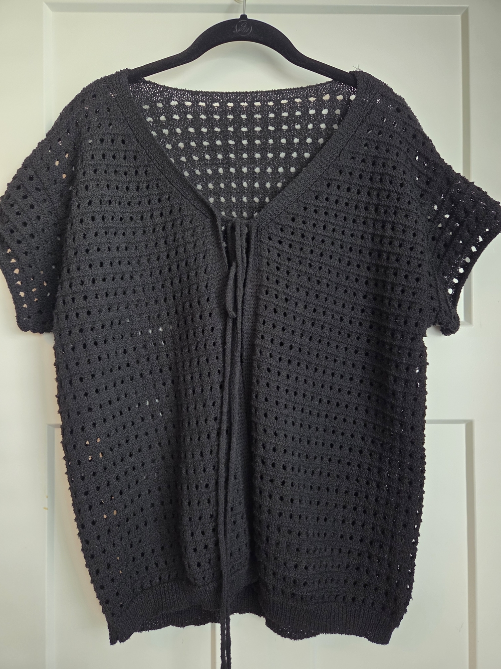 0064.  Black Crochet Openwork Short Sleeve Cardigan